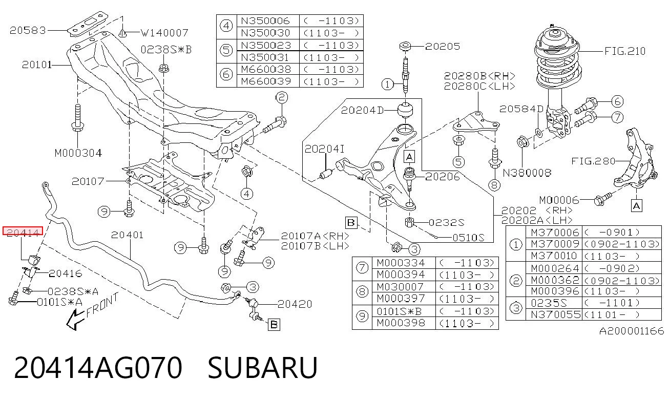 20414AG070 Subaru Buje de barra estabilizadora delantera