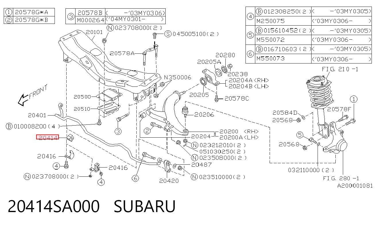 20414SA000 Subaru Buje de barra estabilizadora delantera