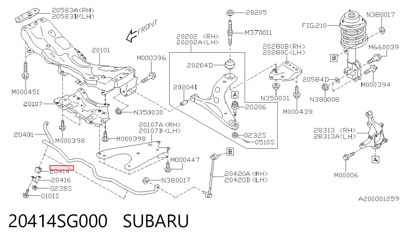 20414SG000 Subaru Buje de barra estabilizadora delantera