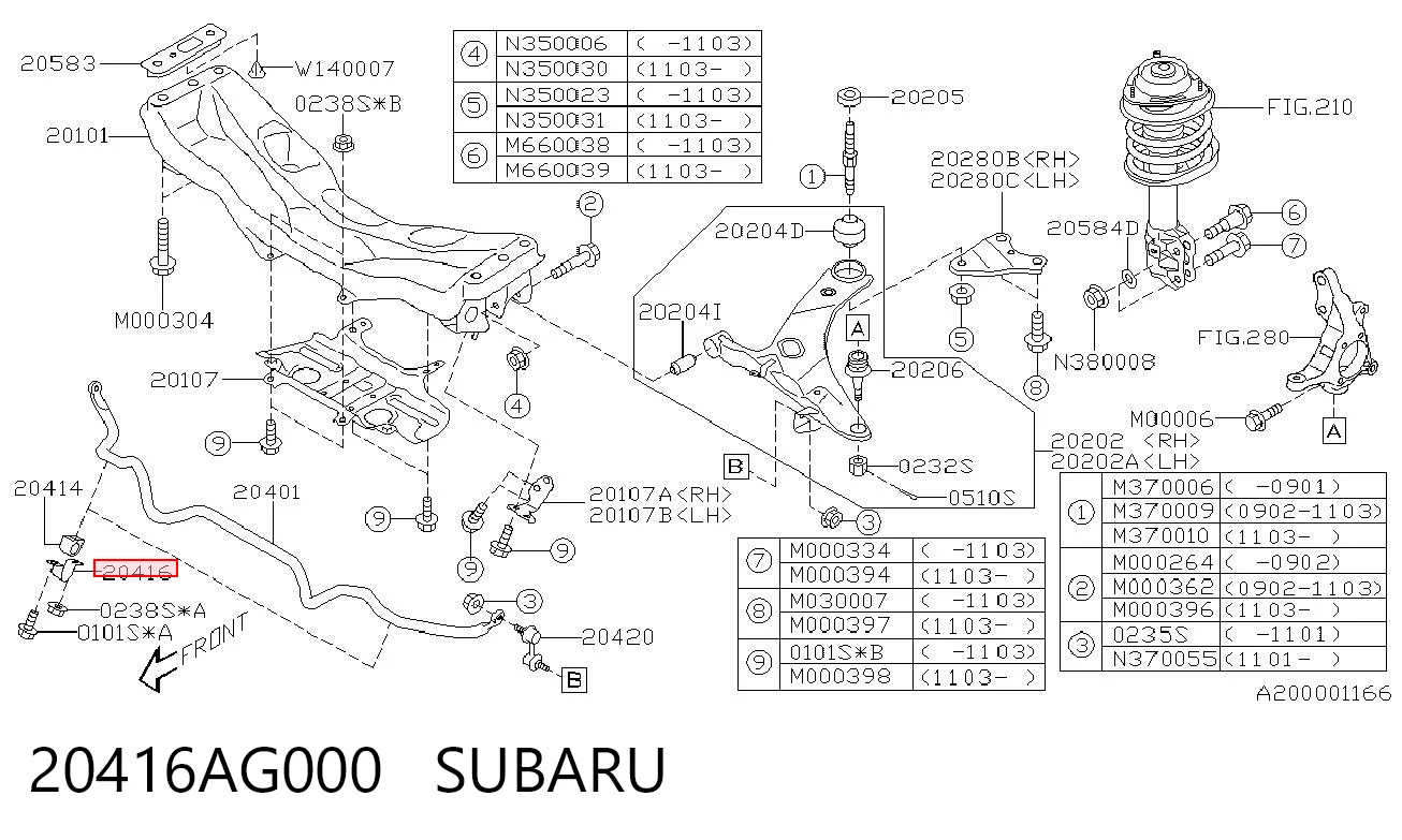 20416AG000 Subaru Abrazadera de fijación del estabilizador delantero