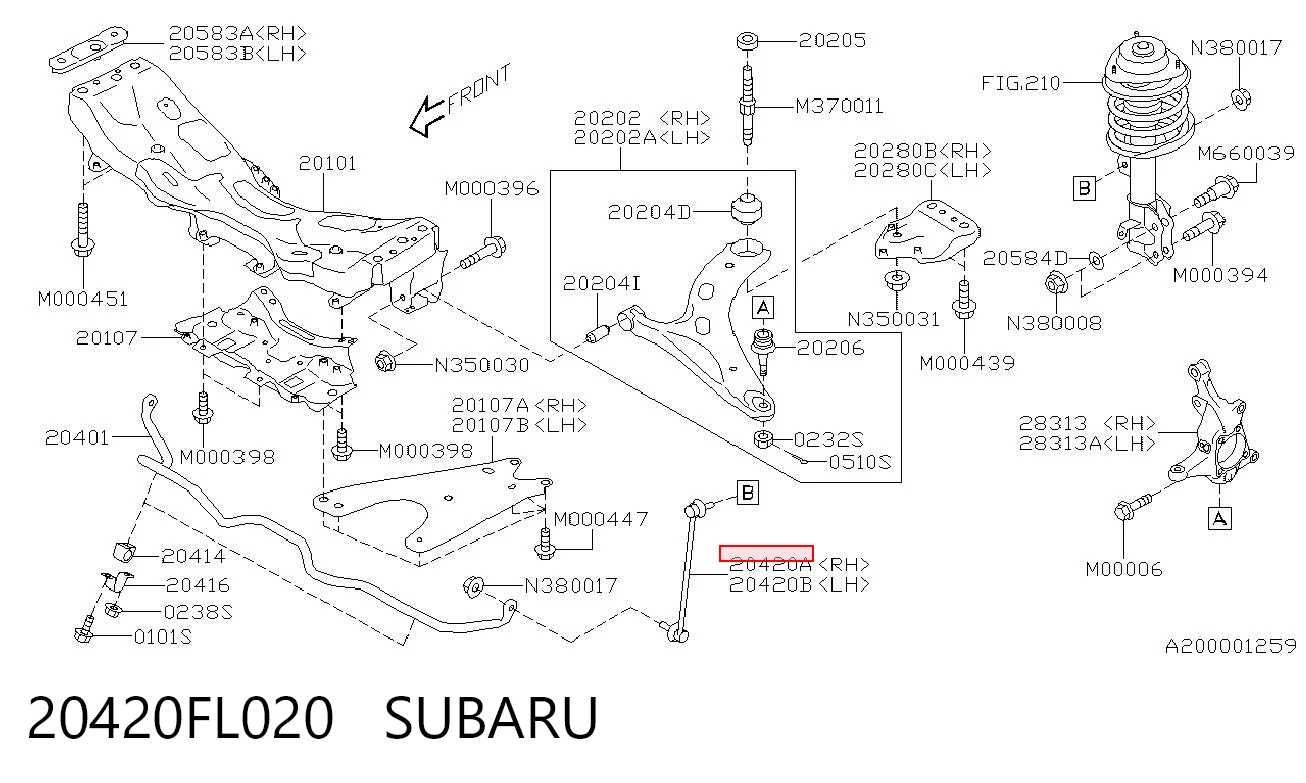 20420FL020 Subaru Bieleta estabilizadora delantera derecha