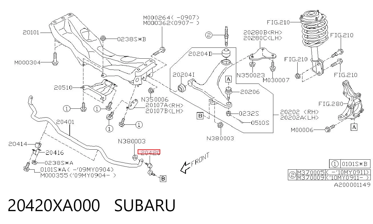 20420XA000 Subaru Bieleta estabilizadora delantera