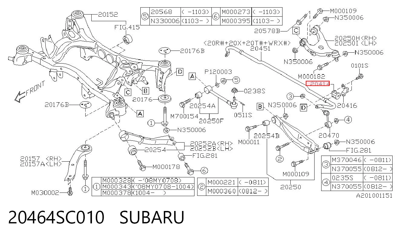20464SC010 Subaru Buje de barra estabilizadora trasera