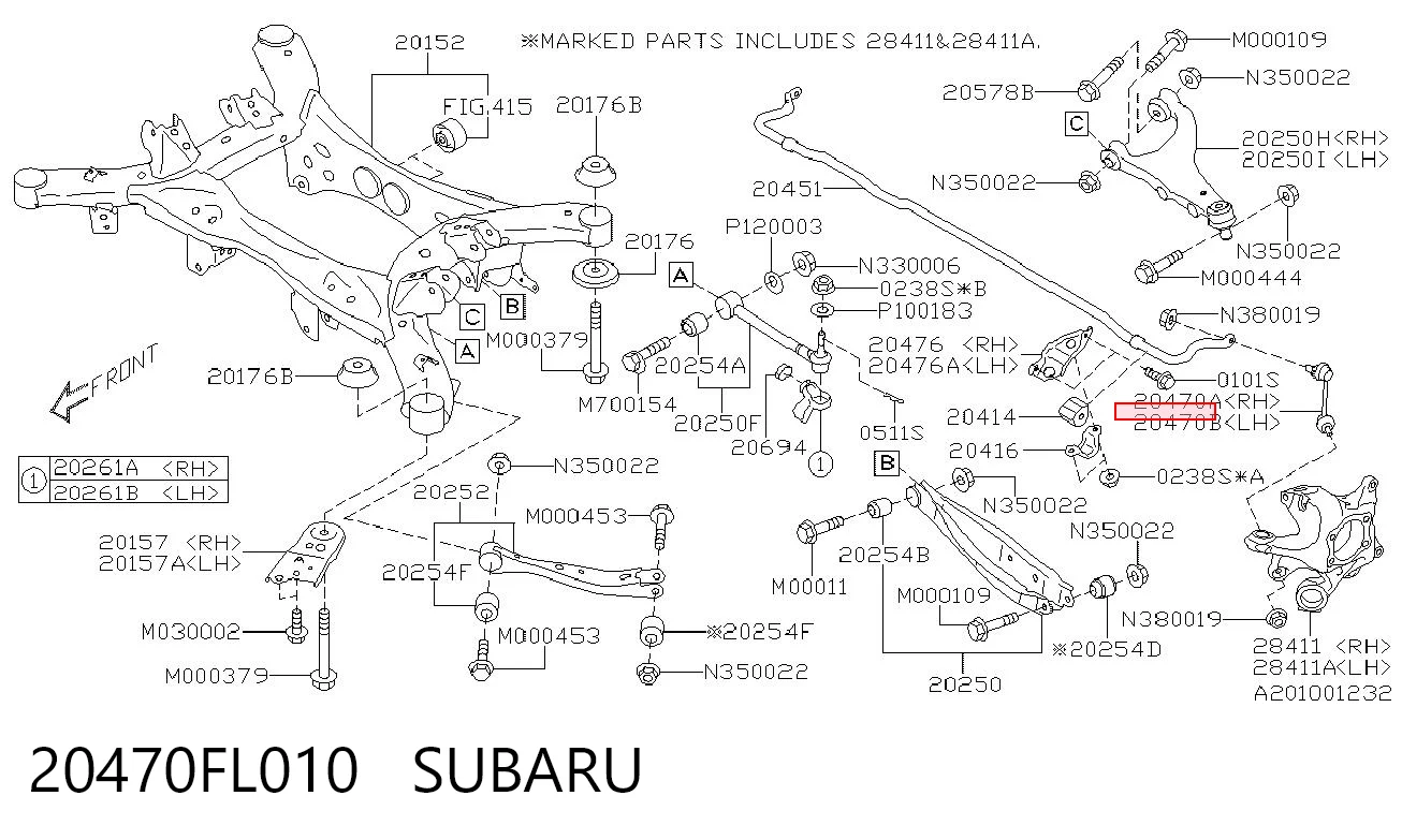 20470FL010 Subaru Bieleta estabilizadora trasera izquierda