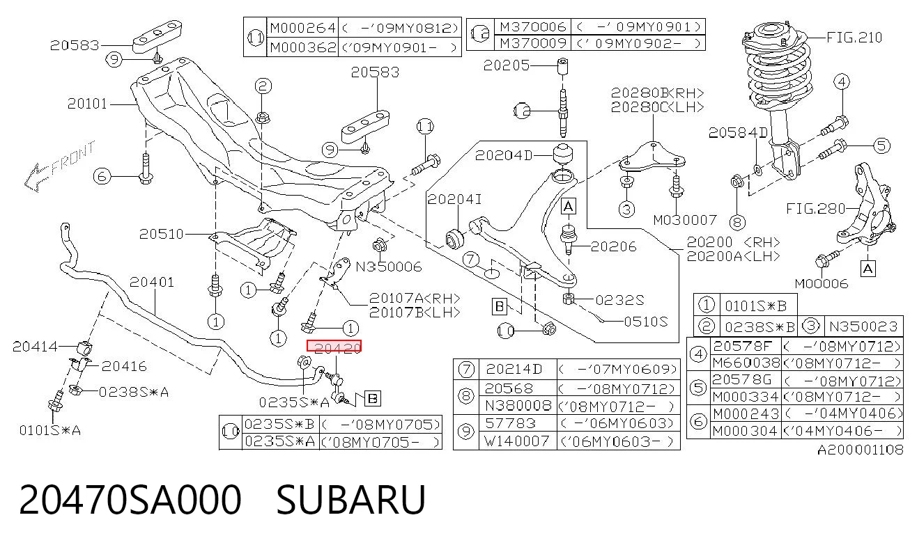 20470SA000 Subaru Bieleta estabilizadora delantera