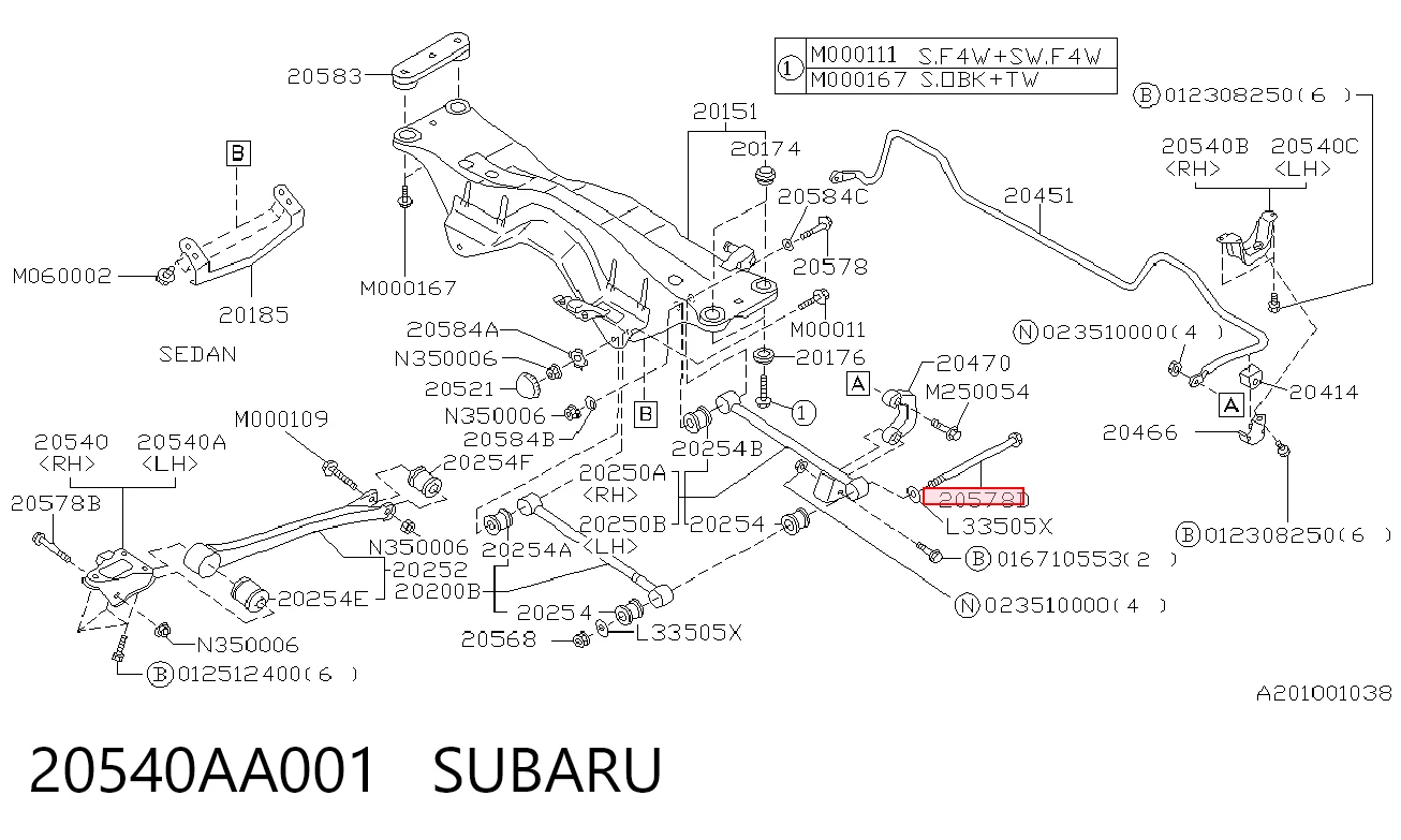 20540AA001 Subaru Perno exterior del brazo de caída trasero