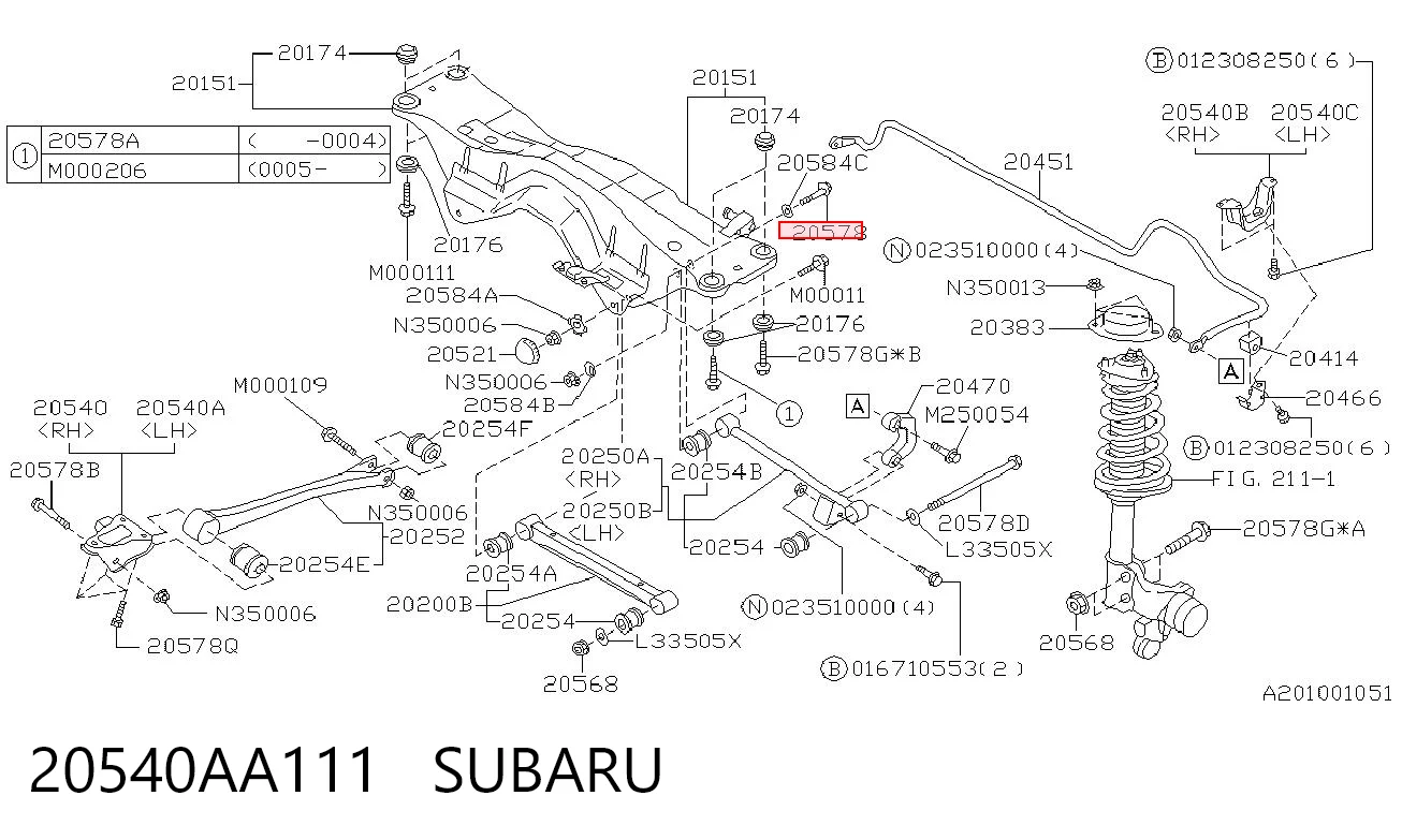 20540AA111 Subaru Perno interior del brazo de caída trasero
