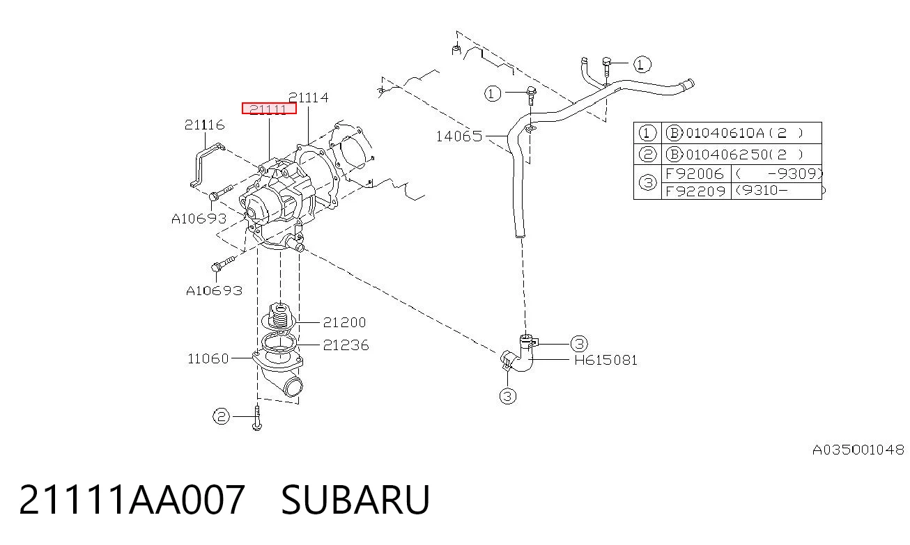 21111AA007 Subaru Bomba refrigerante coche