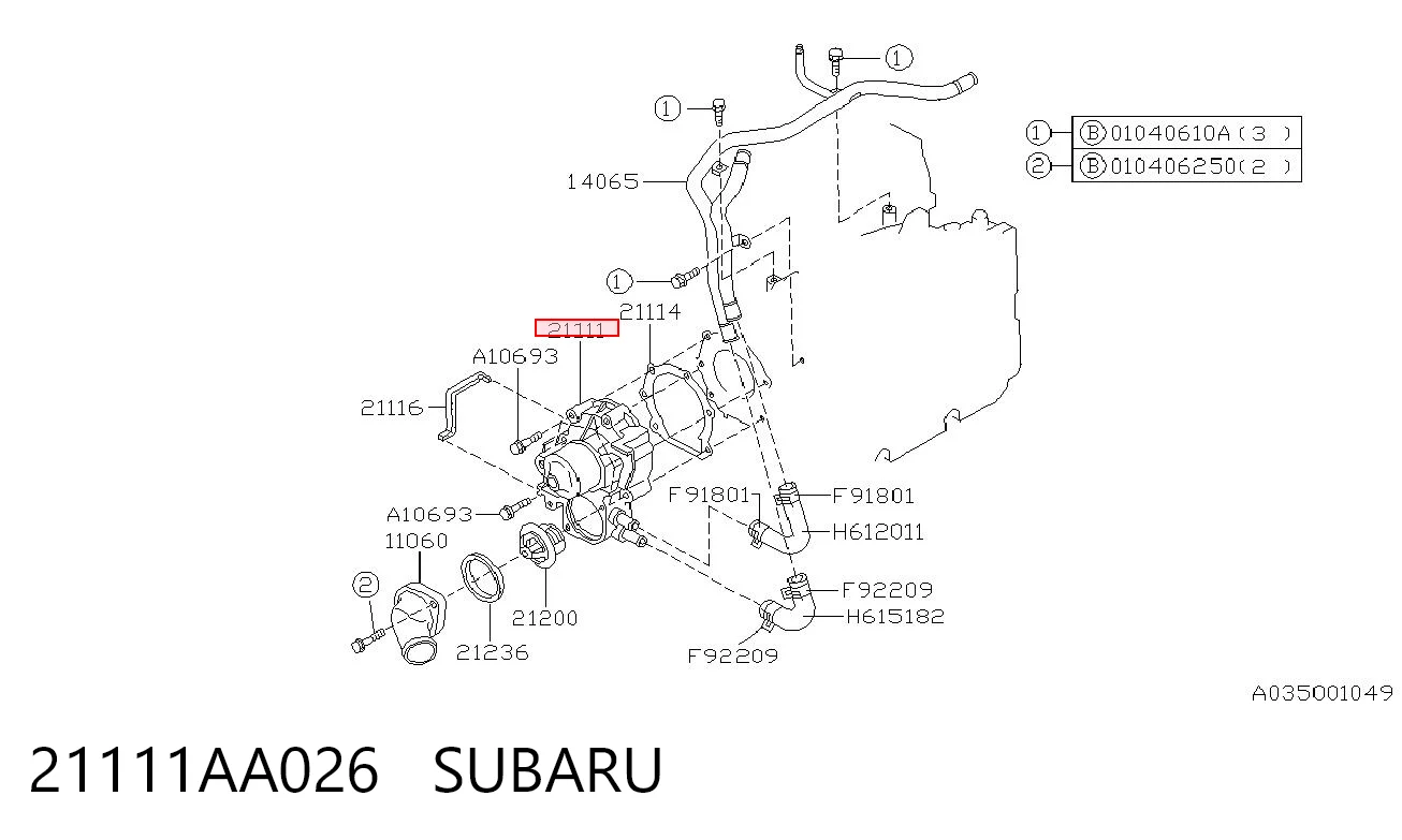 21111AA026 Subaru Bomba refrigerante coche