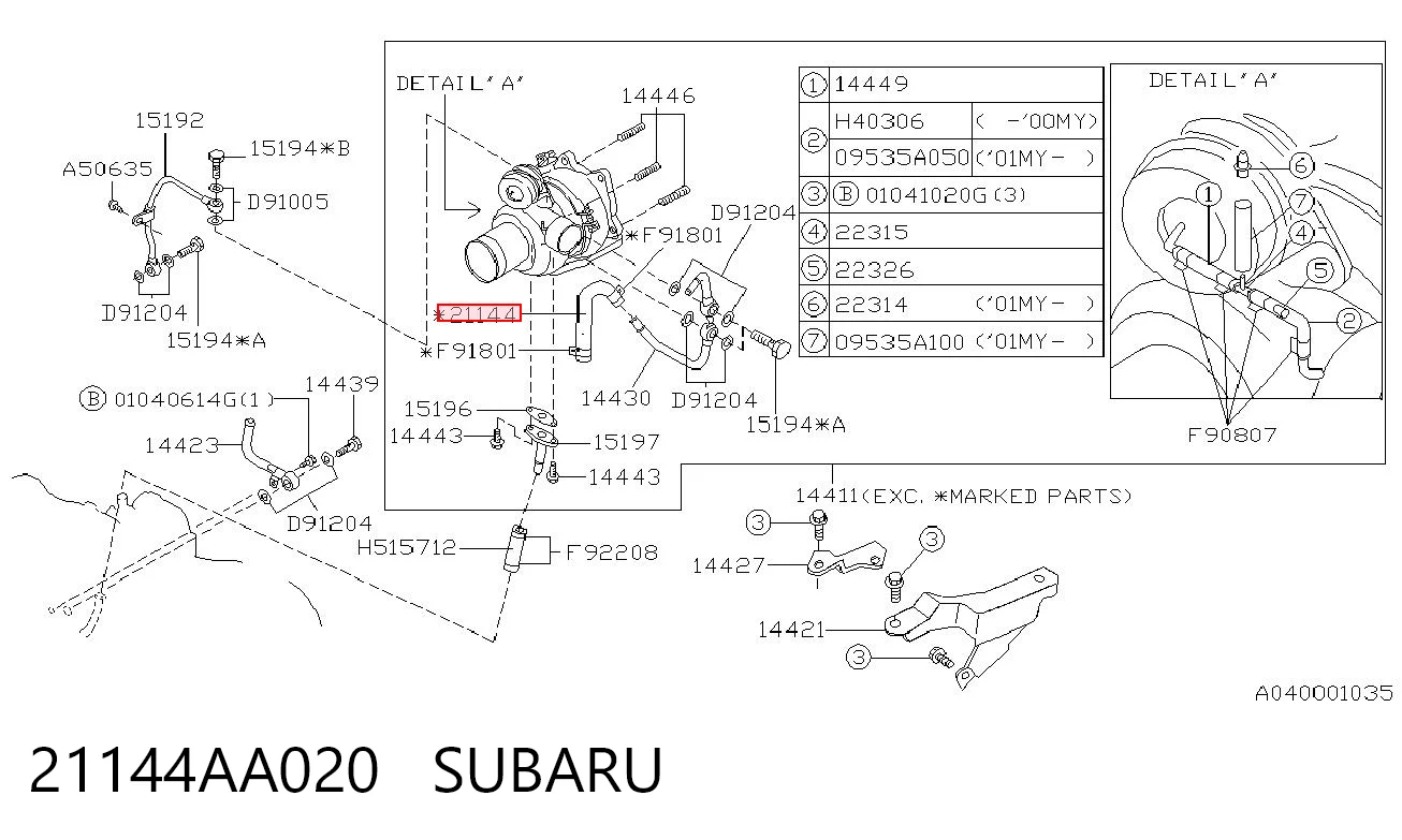 21144AA020 Subaru Manguera de refrigeración