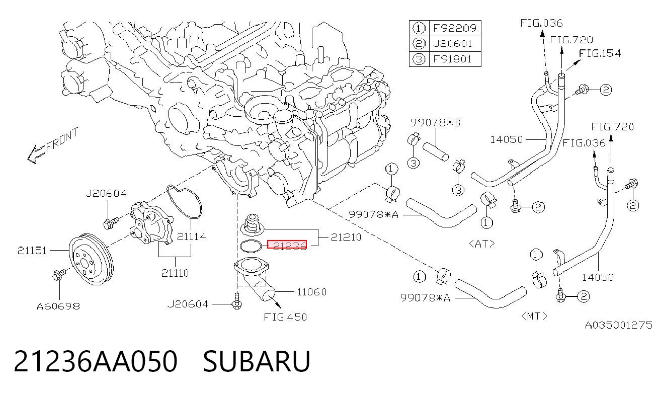 21236AA050 Subaru Junta termostato