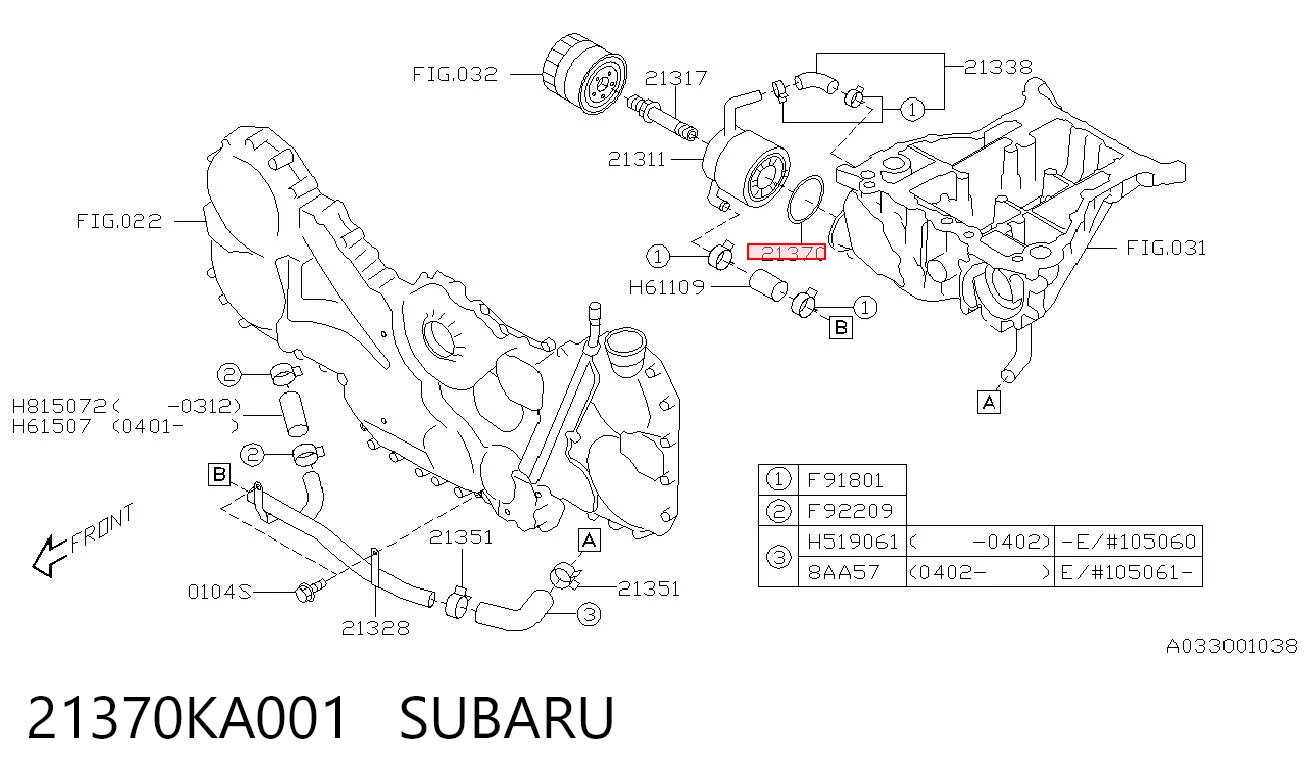 21370KA001 Subaru Junta de radiador de aceite