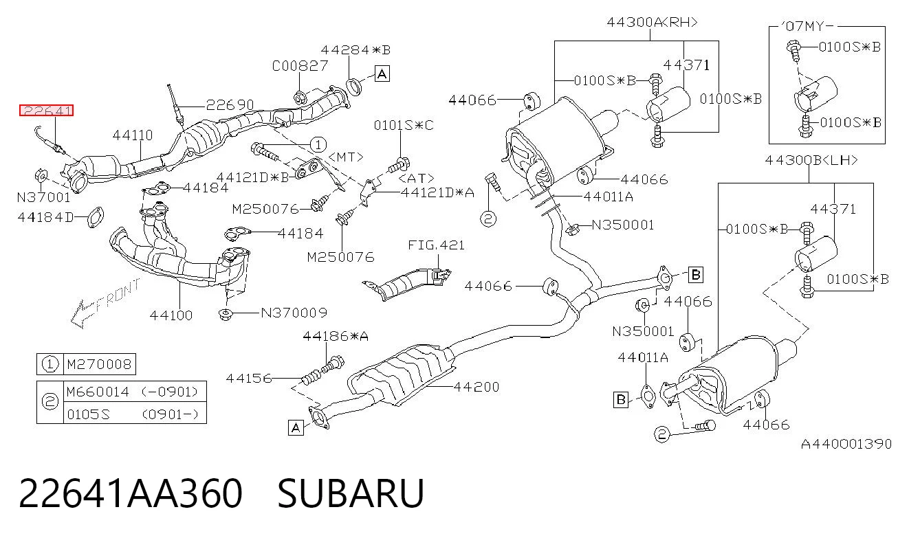 22641AA360 Subaru Sensor de oxígeno previo al catalizador