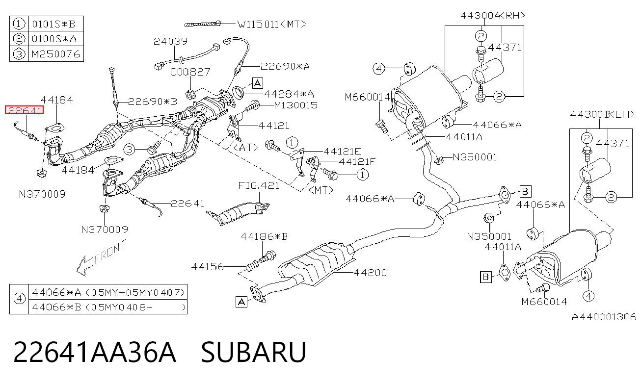 22641AA36A Subaru Sensor de oxígeno previo al catalizador