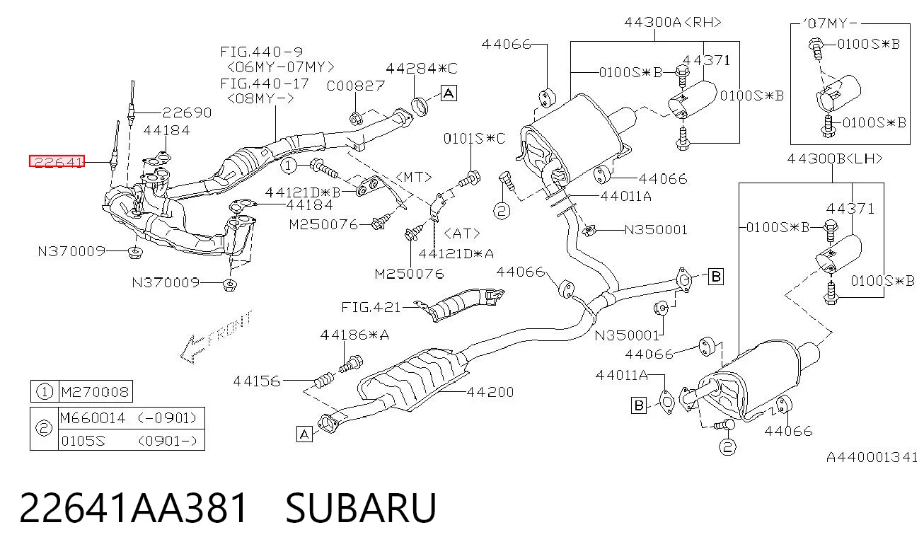 22641AA381 Subaru Sensor de oxígeno previo al catalizador