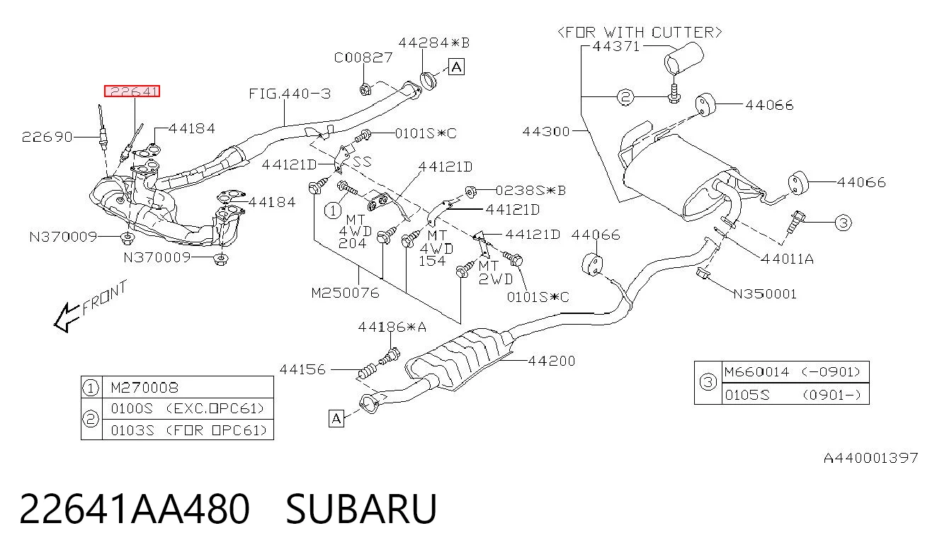 22641AA480 Subaru Sensor de oxígeno previo al catalizador