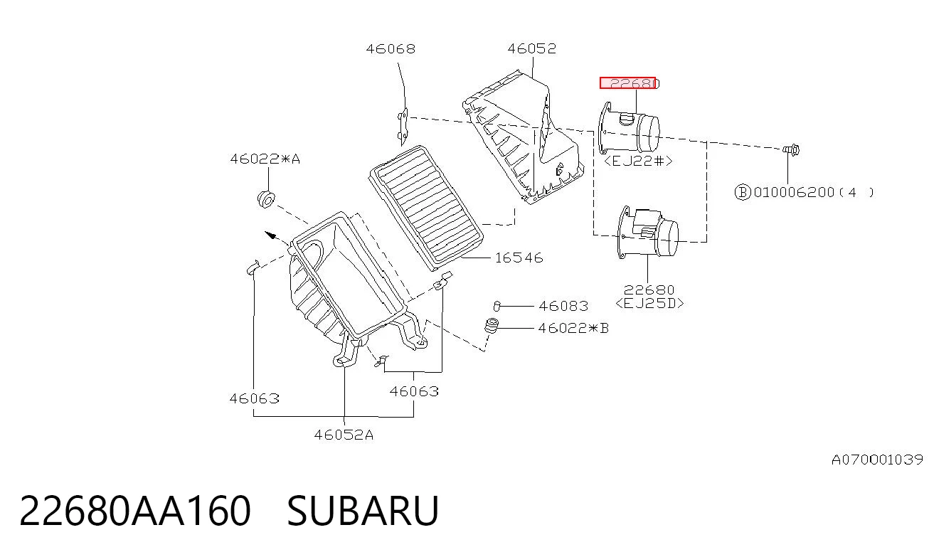22680AA160 Subaru Sensor de flujo de aire