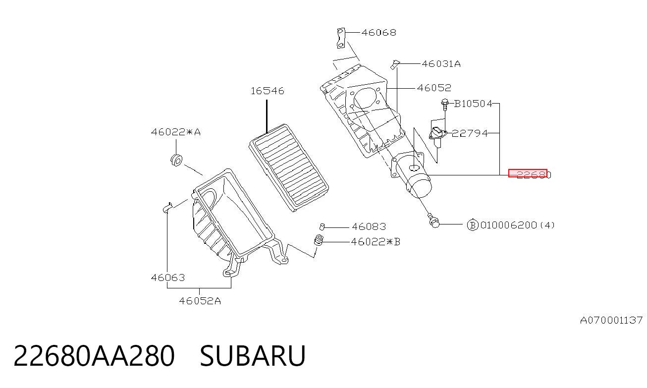 22680AA280 Subaru Sensor de flujo de aire
