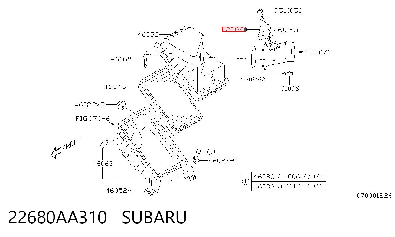22680AA310 Subaru Sensor de flujo de aire