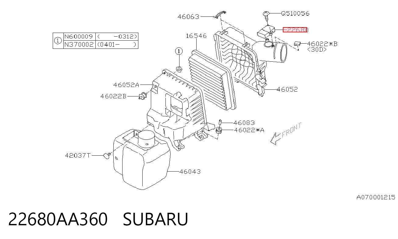 22680AA360 Subaru Sensor de flujo de aire