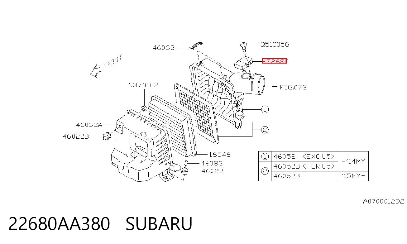22680AA380 Subaru Sensor de flujo de aire
