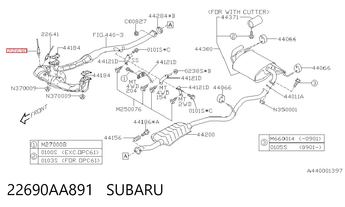 22690AA891 Subaru Sonda lambda, sensor de oxígeno antes del catalizador izquierdo