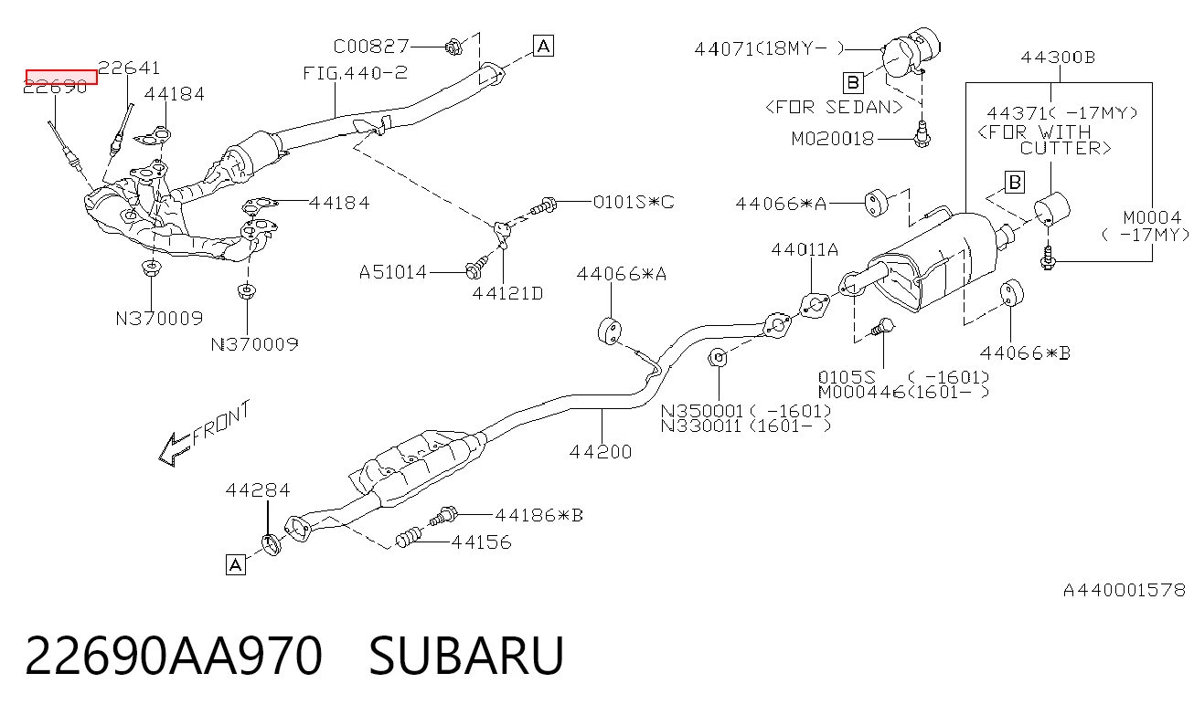 22690AA970 Subaru Sonda lambda, sensor de oxígeno antes del catalizador izquierdo