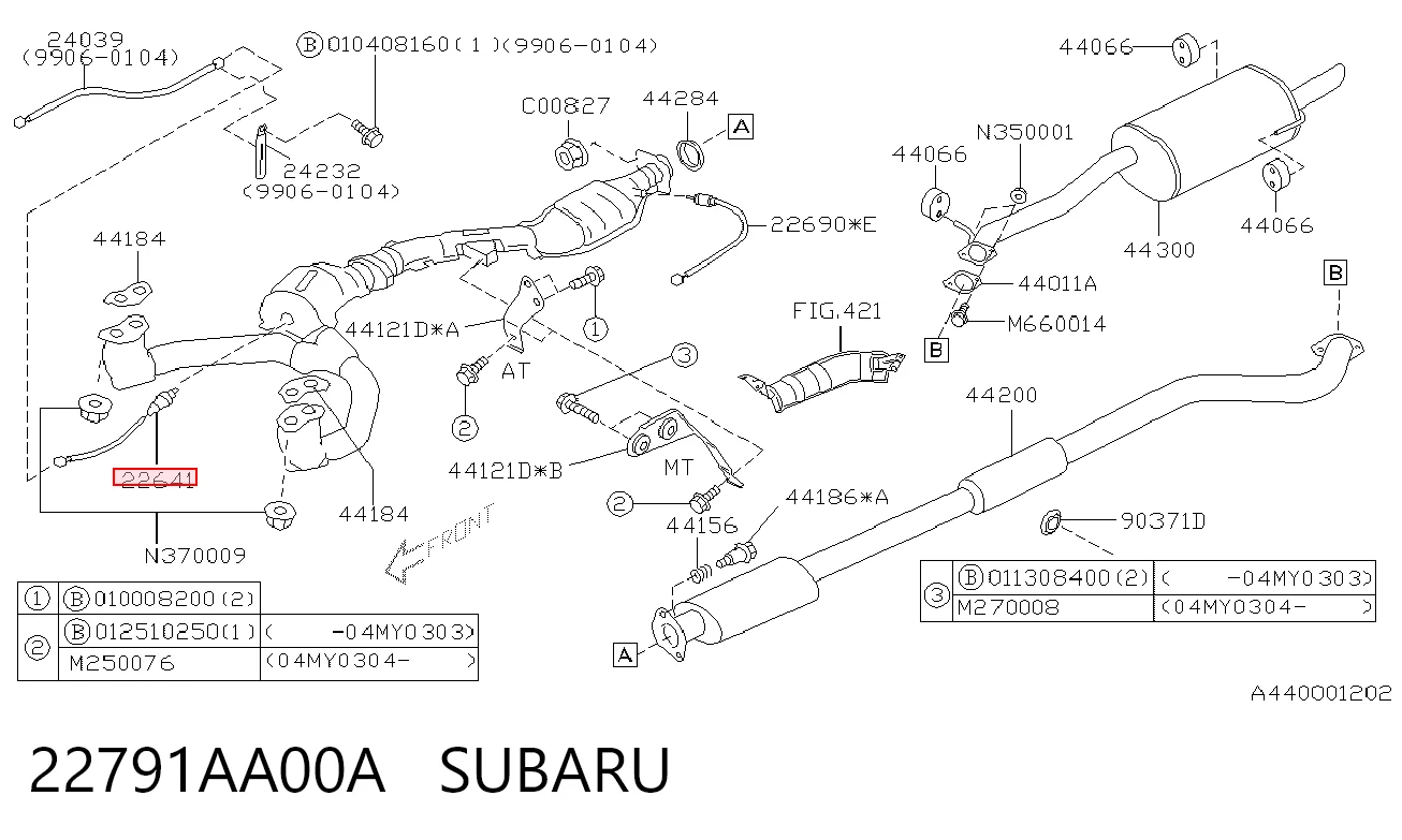 22791AA00A Subaru Sensor de oxígeno previo al catalizador