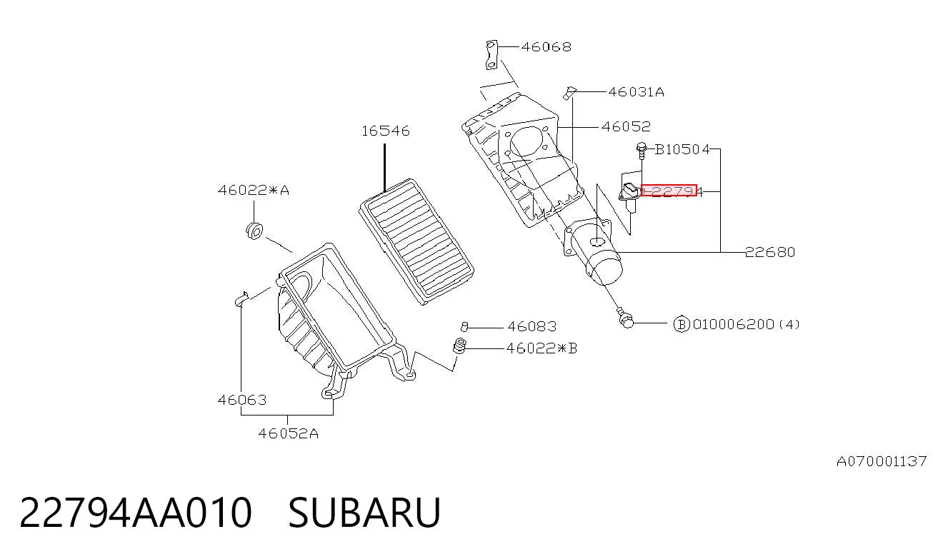 22794AA010 Subaru Sensor de flujo de aire
