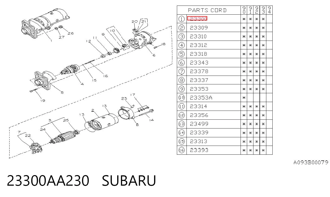 23300AA230 Subaru Arranque motores