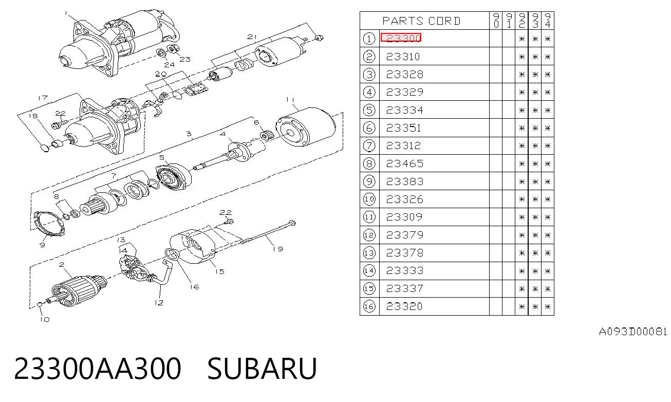 23300AA300 Subaru Arranque motores