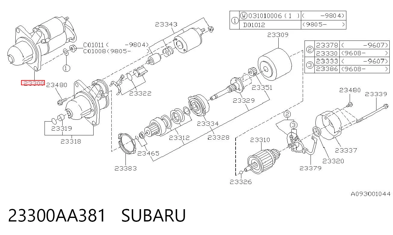 23300AA381 Subaru Arranque motores