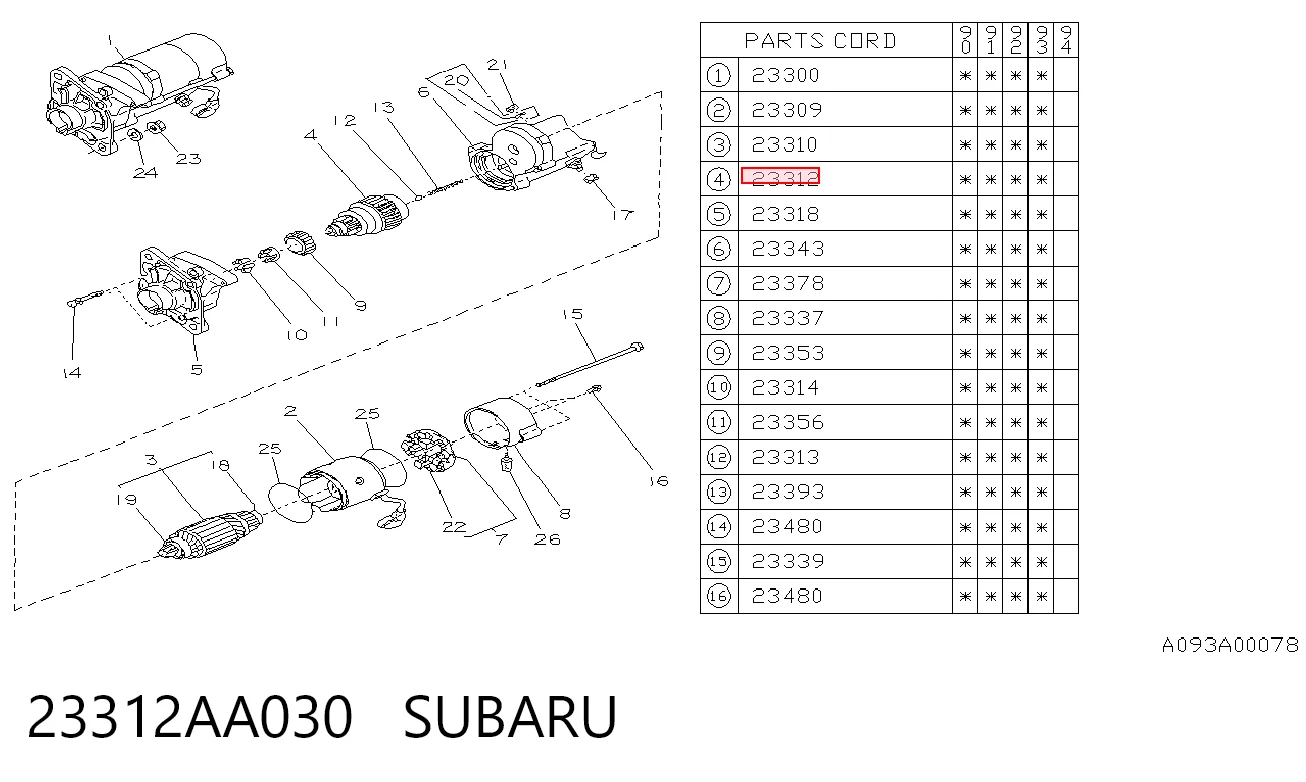 Bendix motor de arranque para Subaru Outback II B12, BE, BH