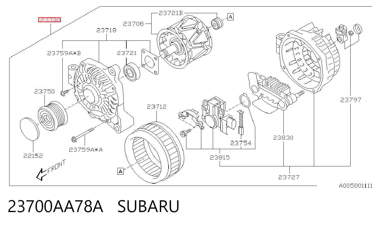 23700AA78A Subaru Alternador de coche