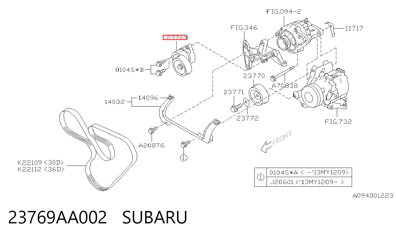 23769AA002 Subaru Tensor de correa de alternador