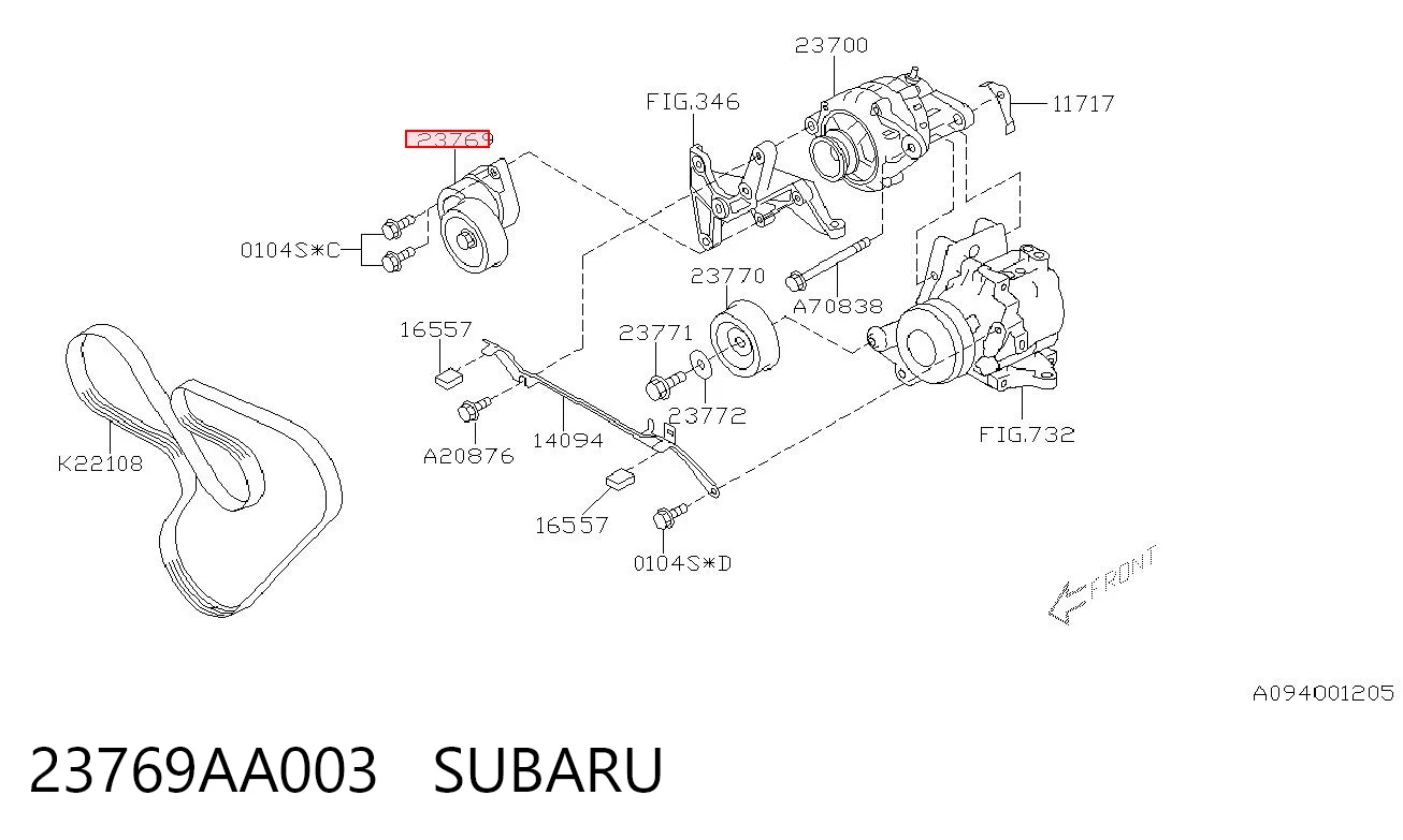 23769AA003 Subaru Tensor de correa de alternador