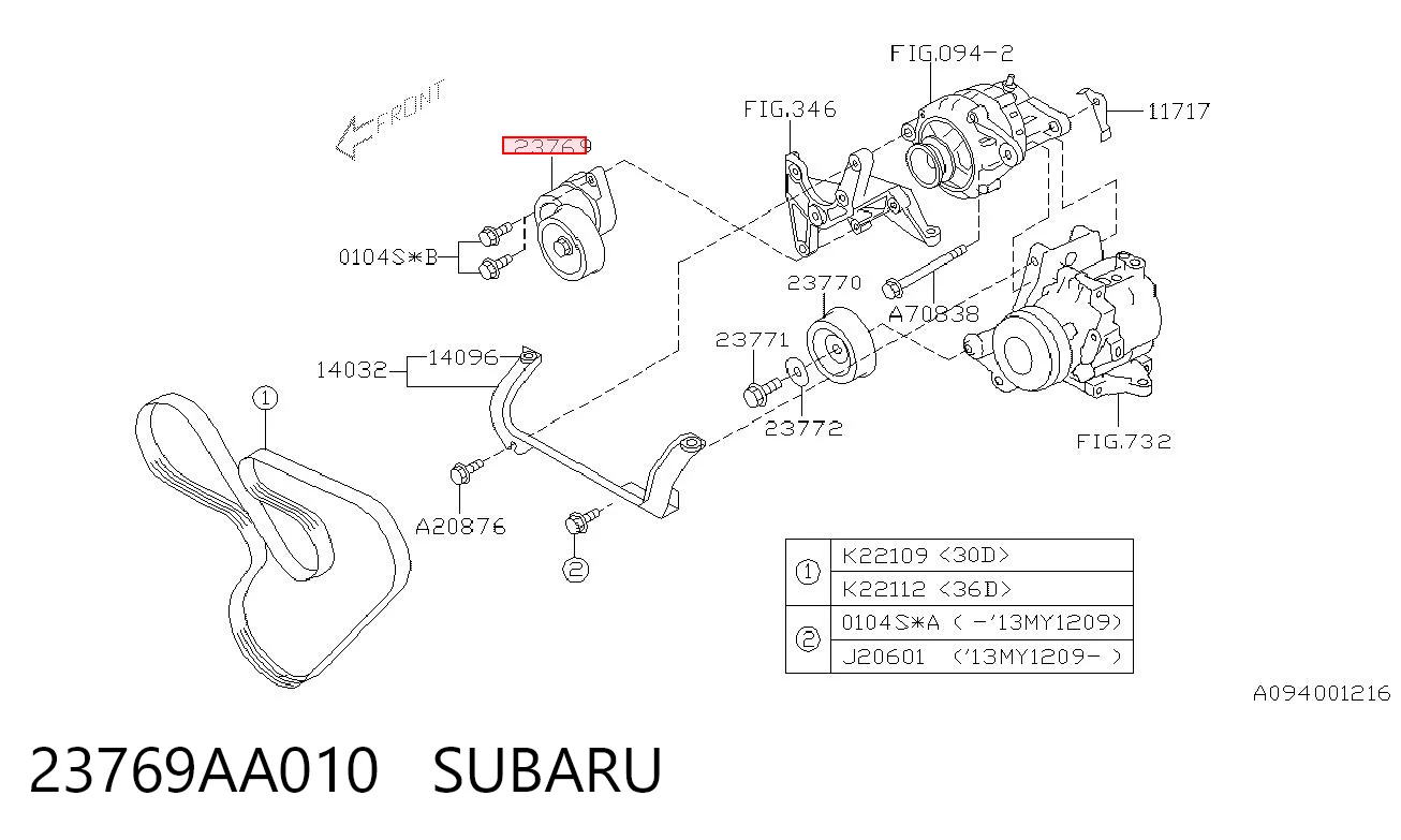 23769AA010 Subaru Tensor de correa de alternador