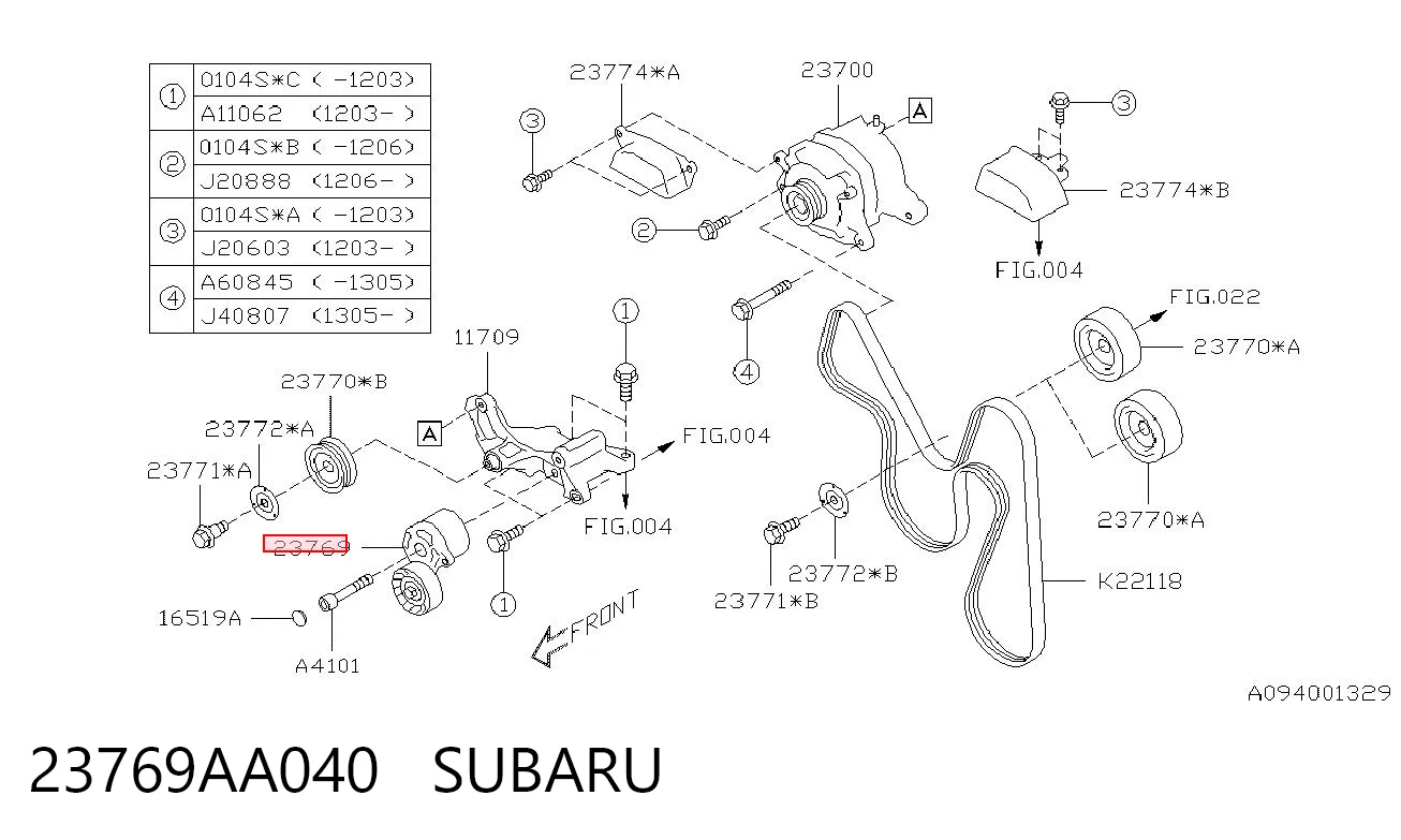 23769AA040 Subaru Tensor de correa de alternador
