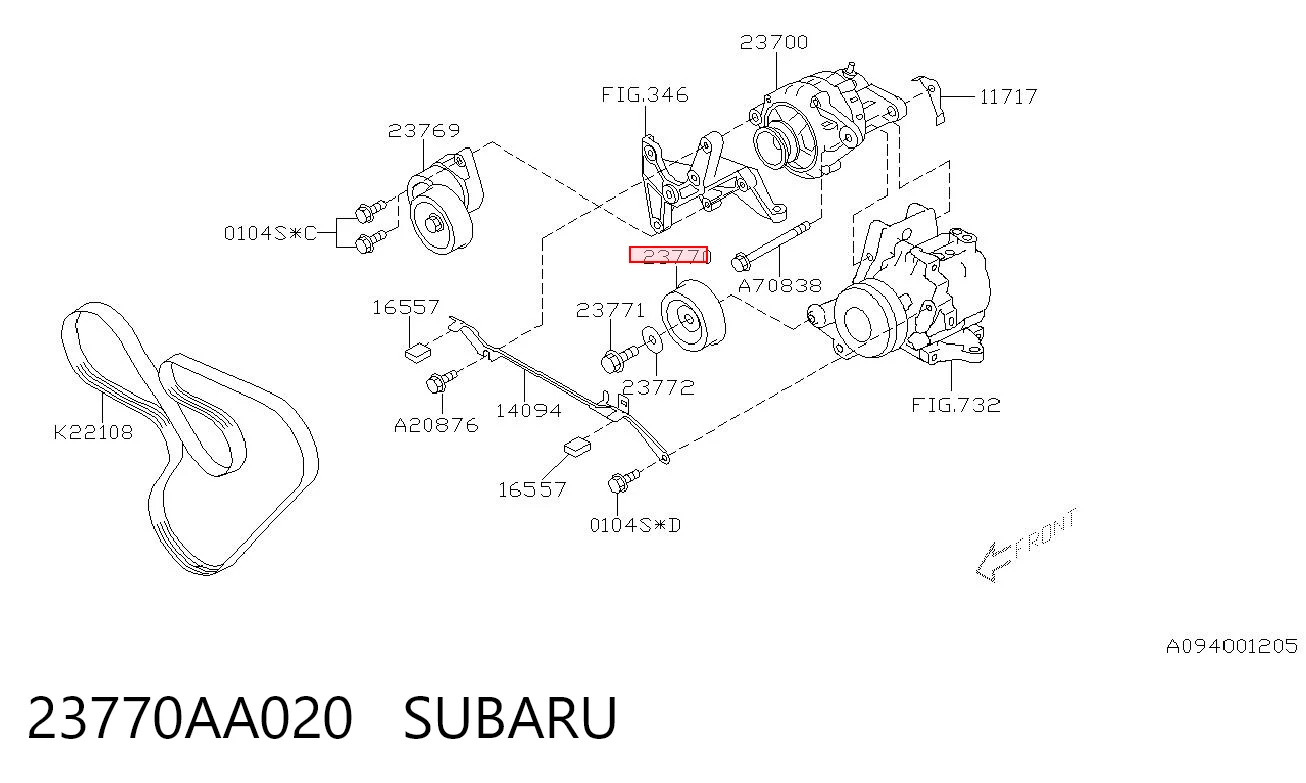 23770AA020 Subaru Polea guía correa poli V