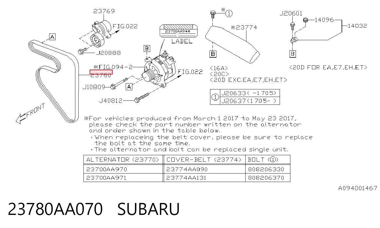 23780AA070 Subaru Correa poly v