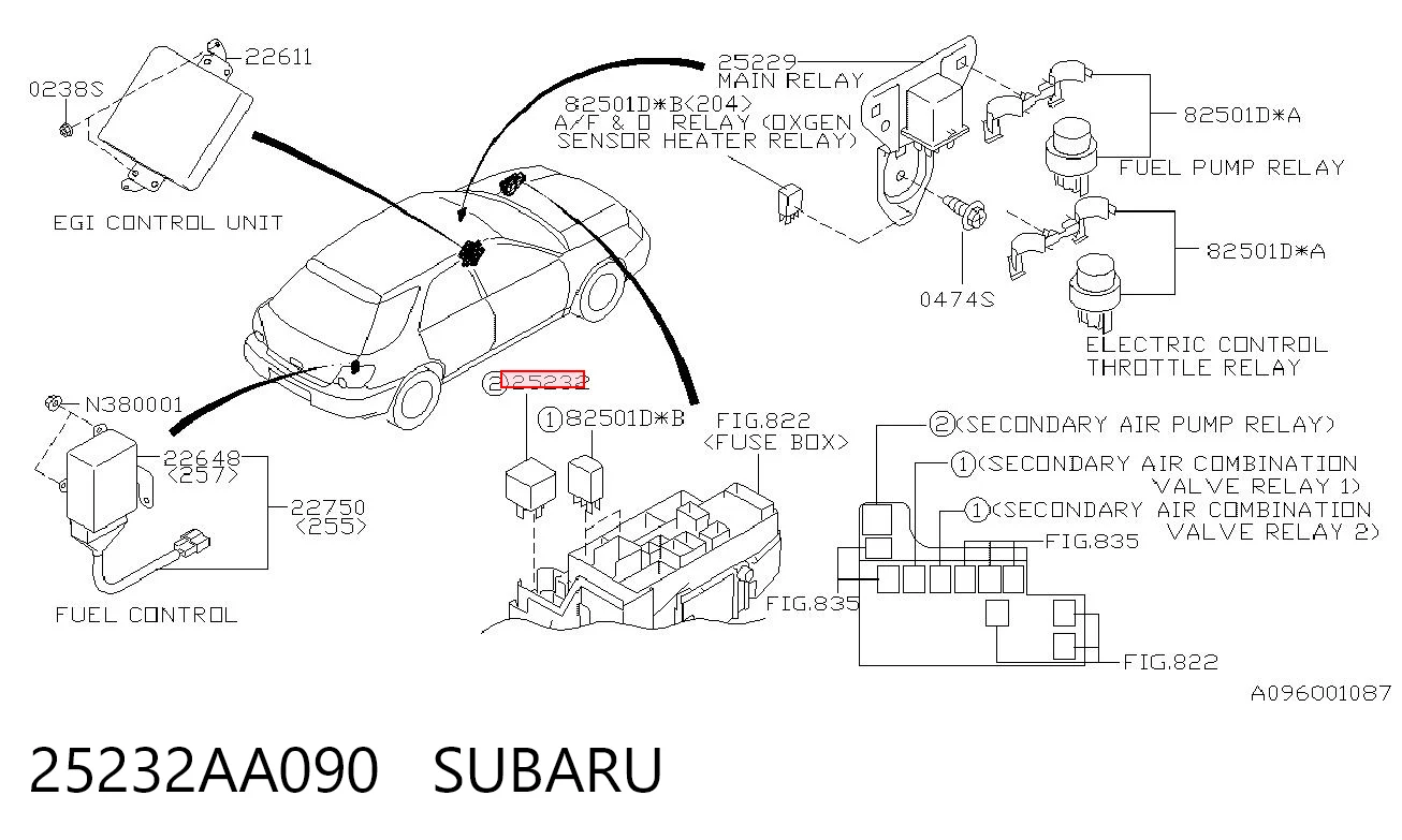 25232AA090 Subaru Relé de compresor de suspensión neumática