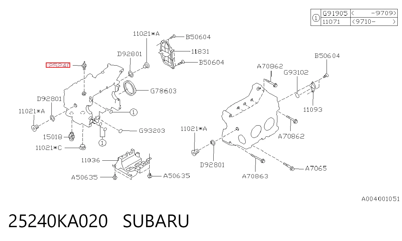25240KA020 Subaru Indicador de presión del aceite