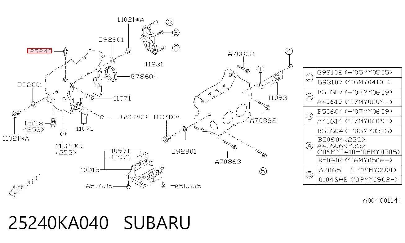 25240KA040 Subaru Indicador de presión del aceite