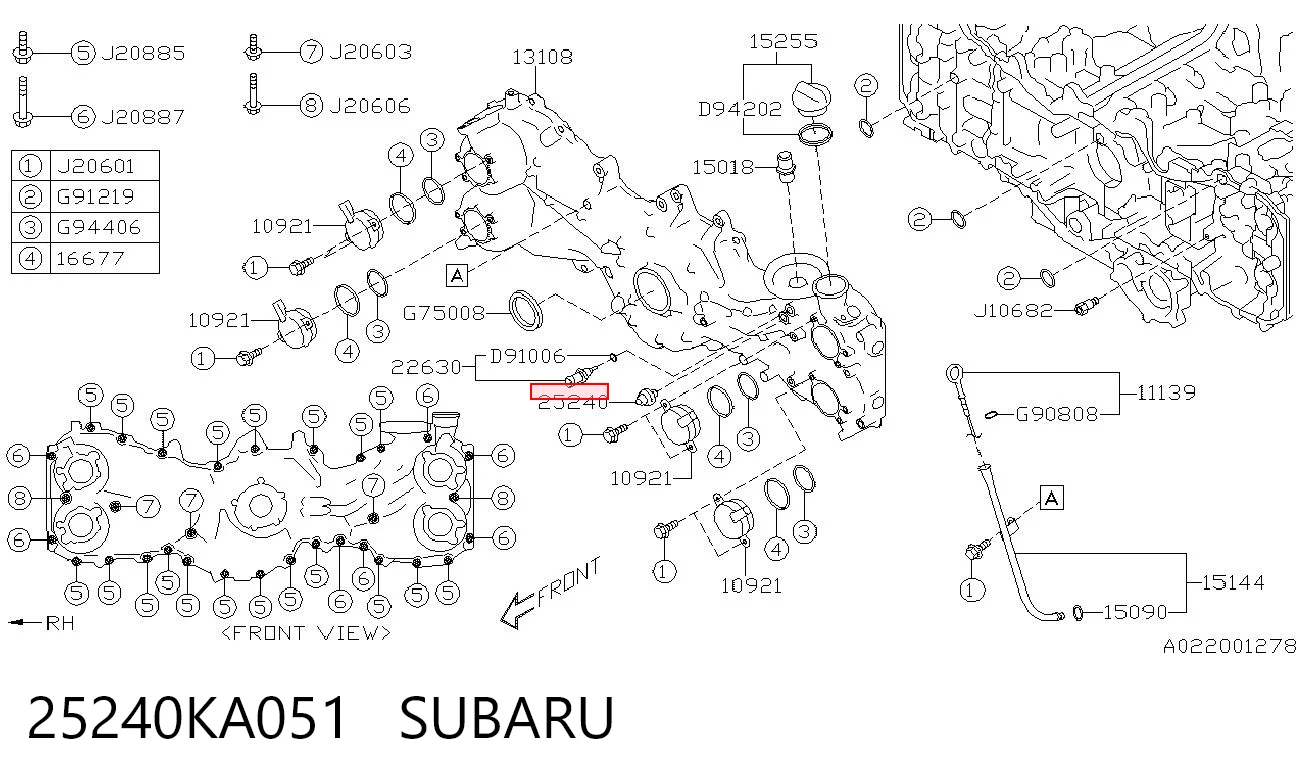 25240KA051 Subaru Indicador de presión del aceite