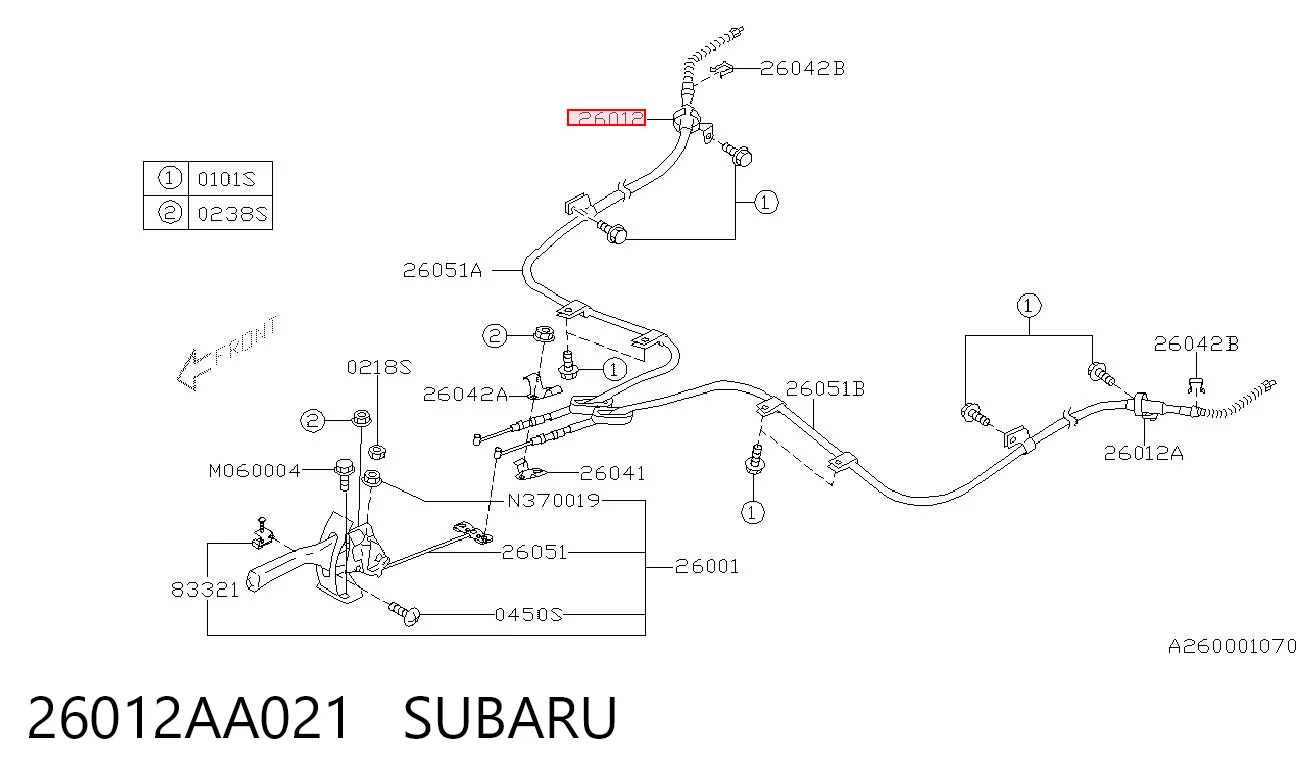 26012AA021 Subaru Cable de freno de mano trasero derecho