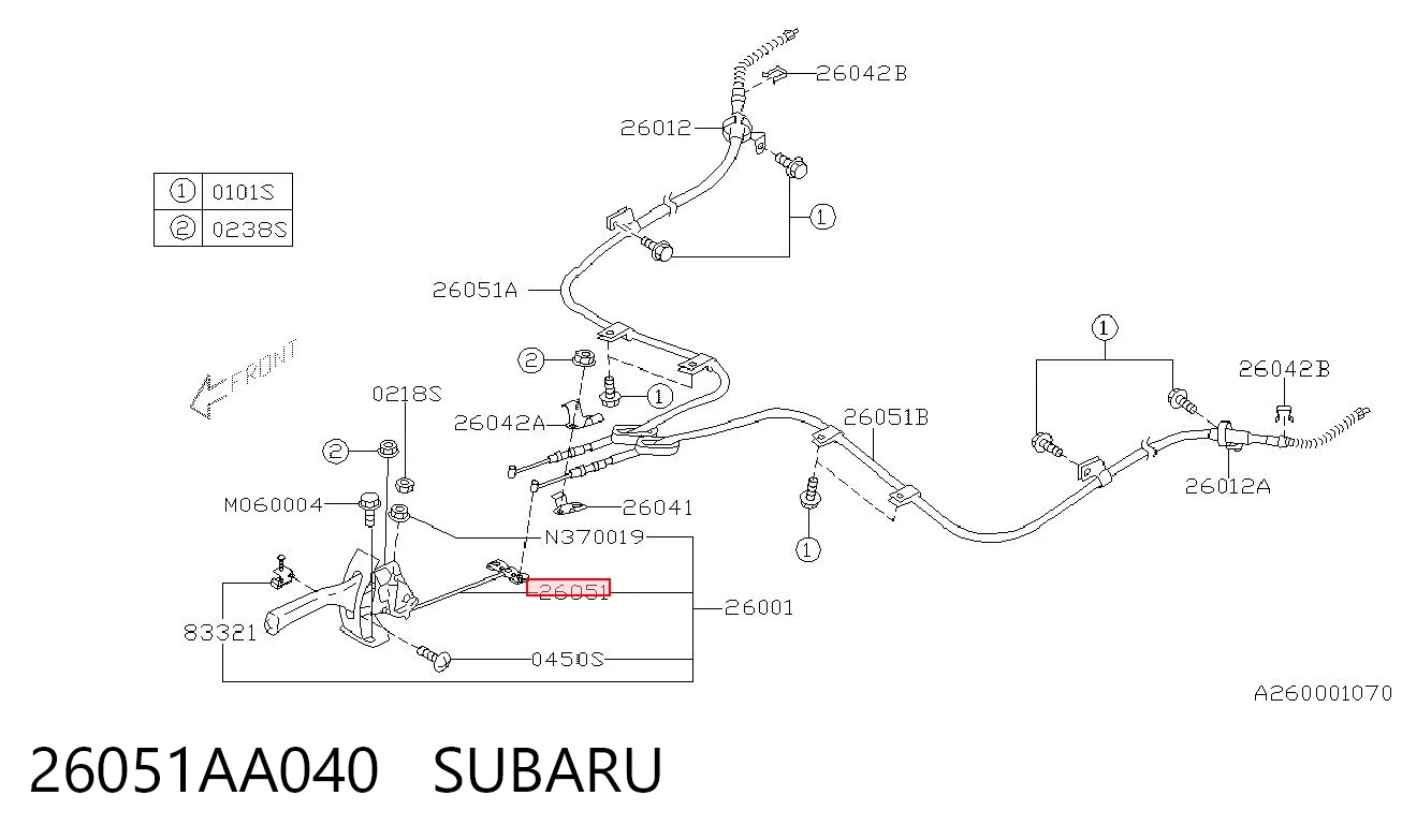 26051AA040 Subaru Cable para freno de mano delantero