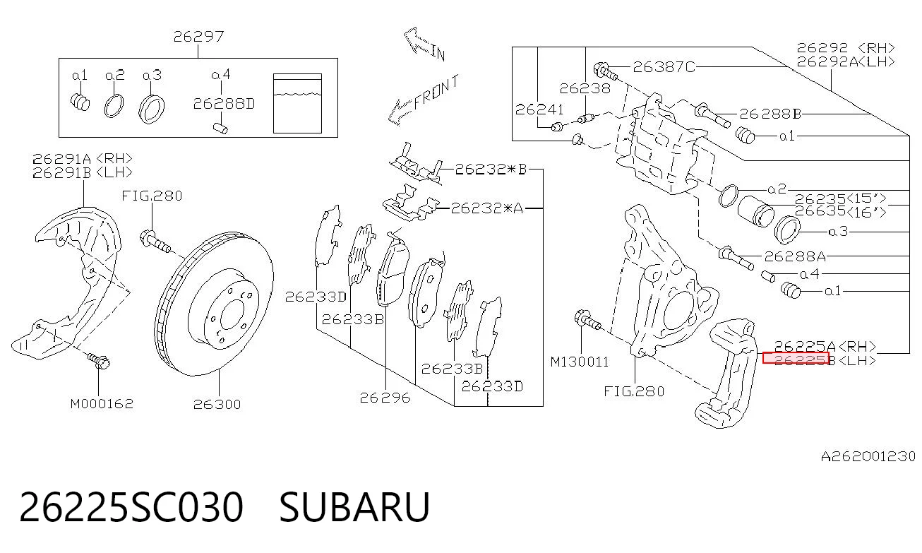 26225SC030 Subaru Juego de resortes de sujeción de pastillas de freno delanteras