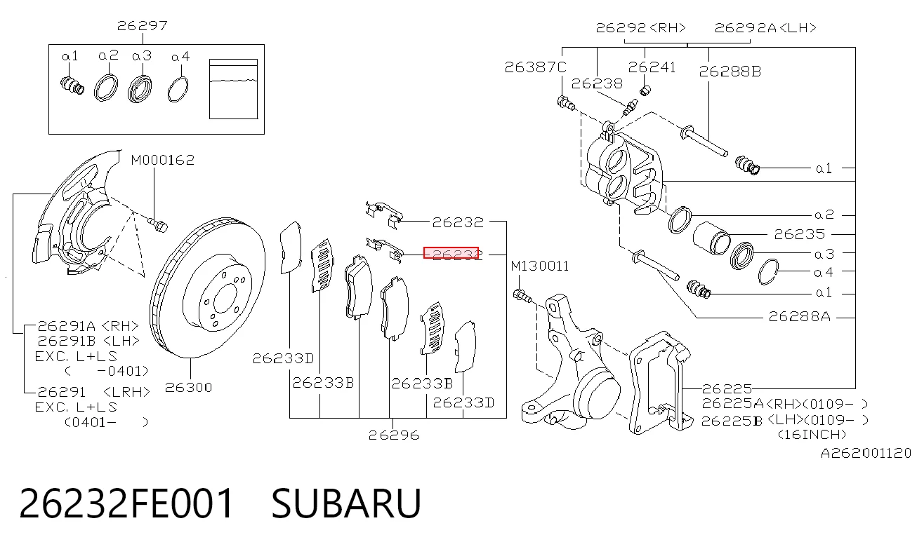 26232FE001 Subaru Juego de resortes de sujeción de pastillas de freno delanteras