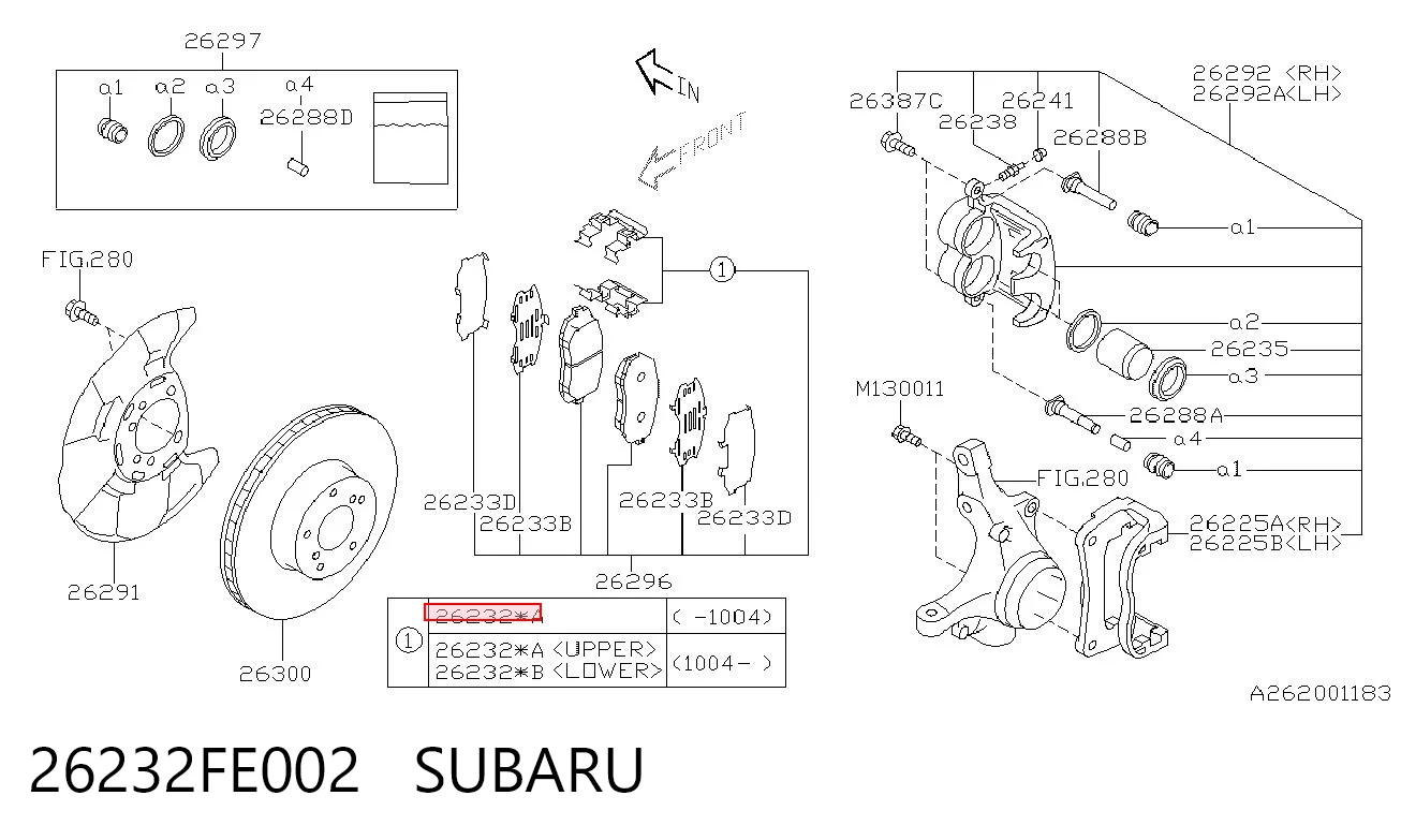 26232FE002 Subaru Juego de resortes de sujeción de pastillas de freno delanteras