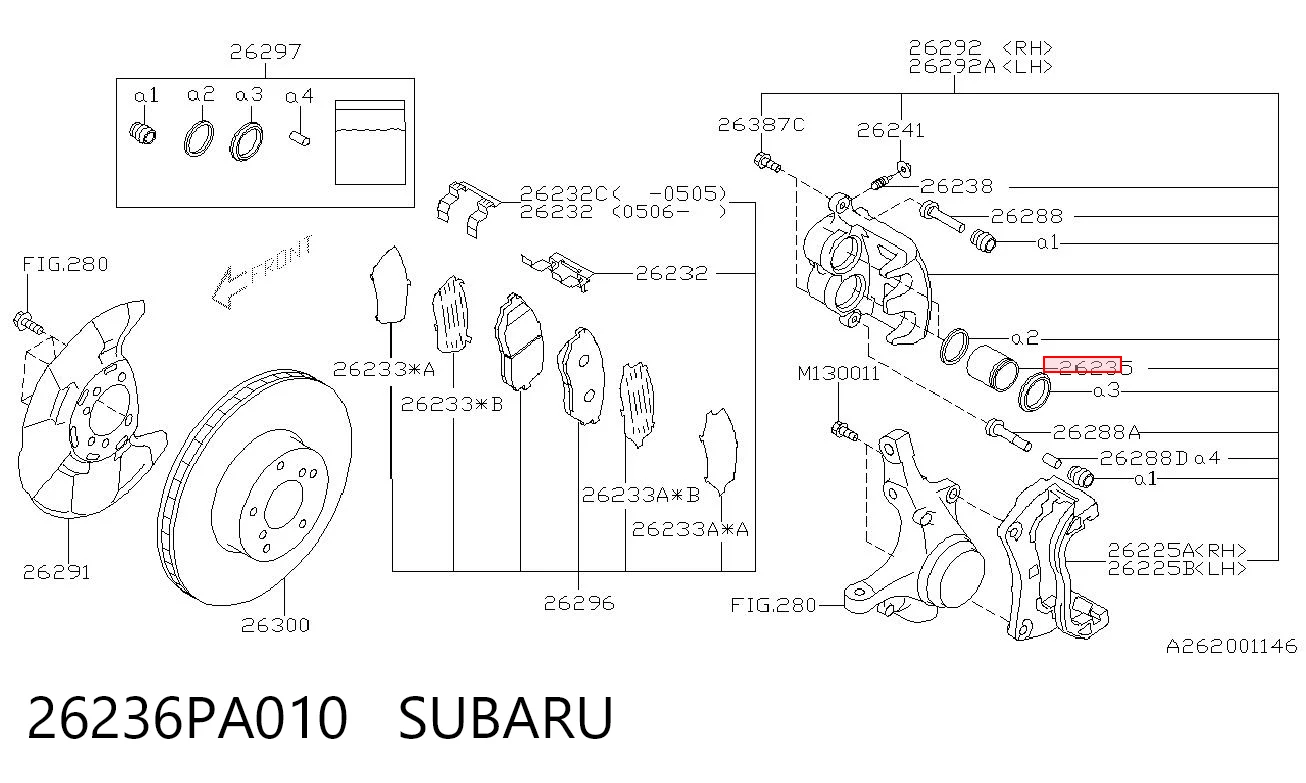 26236PA010 Subaru Émbolo de la pinza de freno delantera